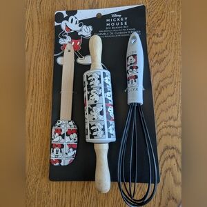 Disney Mickey Mouse 3-Piece Gift Set Spatula Rolling Pin Whisk Baking Set New!